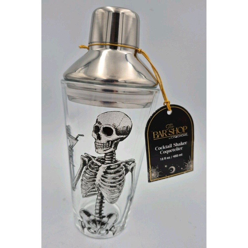 The Bar Shop Halloween Glitter Skeleton Sipping Martini Drink Cocktail Shaker
